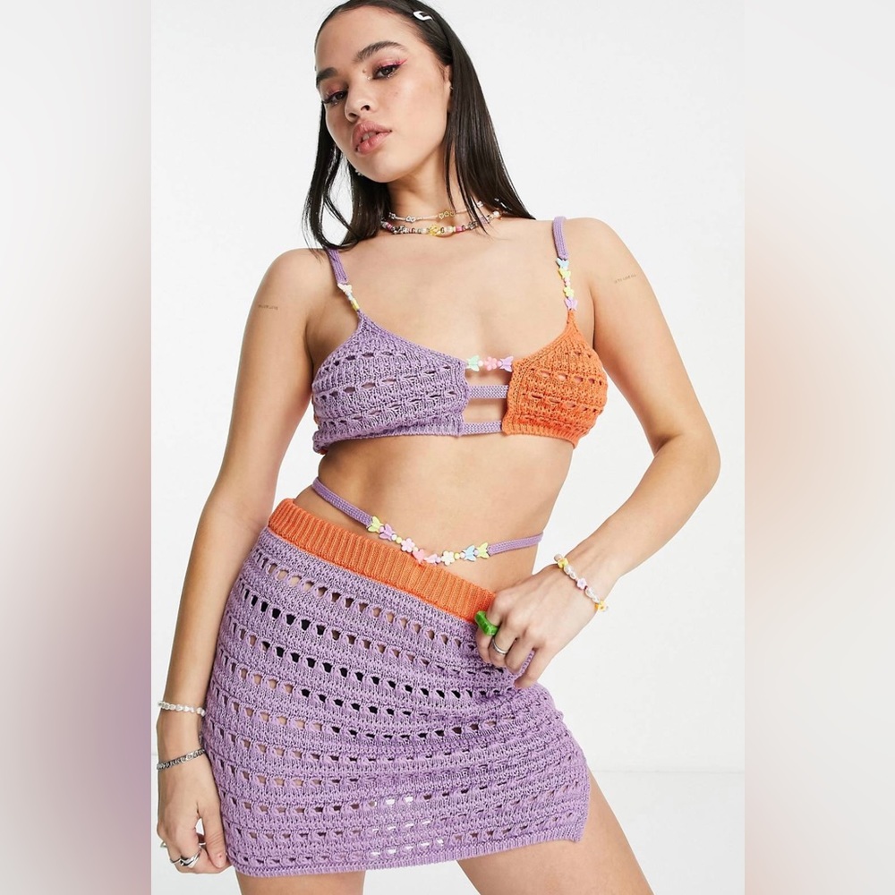 NWT Festival beach crochet bralet with beads